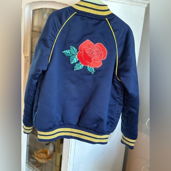 Disney Princess Beauty & the Beast Belle Satin Bomber Jacket Girls S (7/8) GUC - Picture 1 of 9